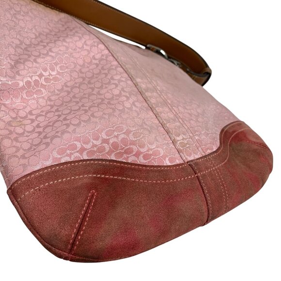 COACH F10944 Signature Logo Jacquard Suede Pink Shoulder Crossbody Bag + Tag - Picture 4 of 13